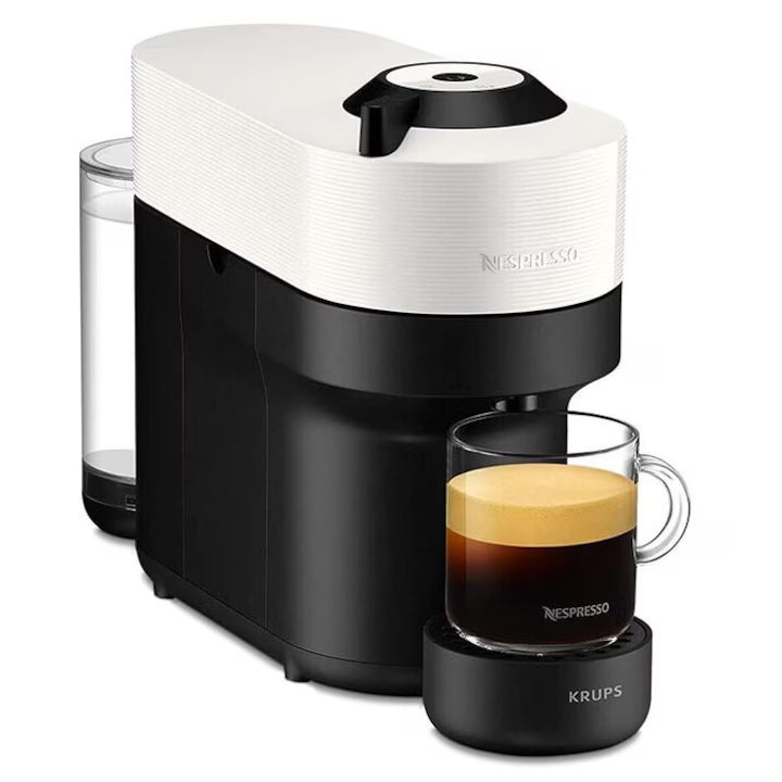 Espresso makinesi Krups Vertuo Pop Coconut XN 9201, 1500W, kapsül gücü, 0,56 l, otomatik kapanma Siyah/beyaz