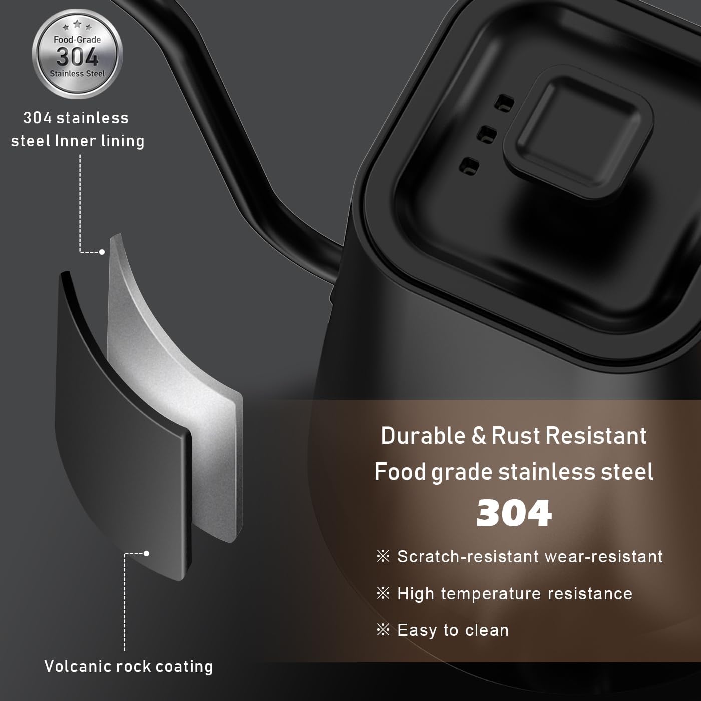 1 L Stainless Steel Kettle, Gooseneck Kettle, 24-Hour Heat Function Tea Kettle, 1200 W Quick Heating with Temperature Display, Coffee Kettle
