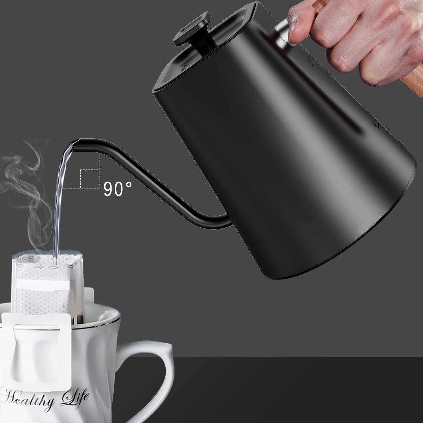 1 L Stainless Steel Kettle, Gooseneck Kettle, 24-Hour Heat Function Tea Kettle, 1200 W Quick Heating with Temperature Display, Coffee Kettle