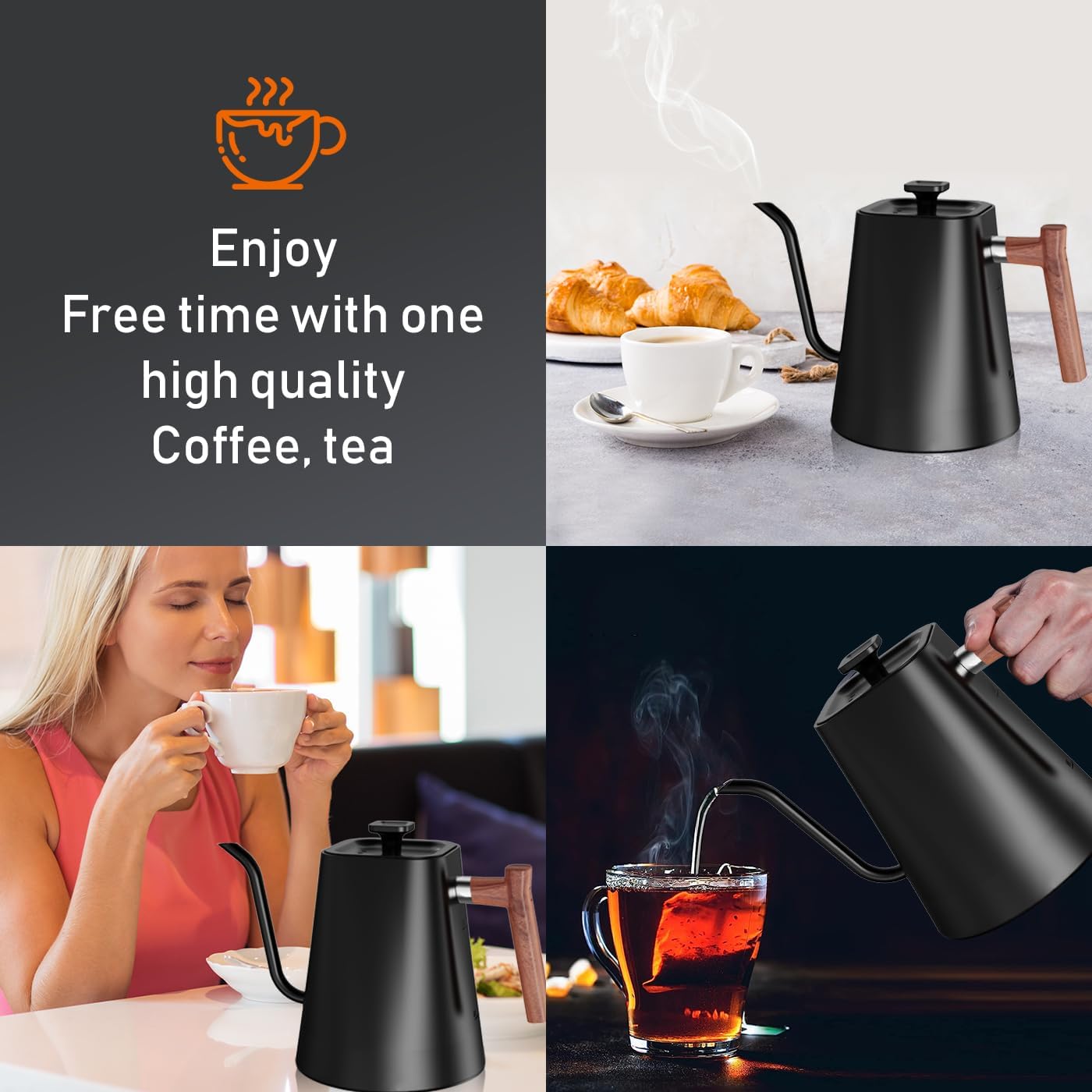 1 L Stainless Steel Kettle, Gooseneck Kettle, 24-Hour Heat Function Tea Kettle, 1200 W Quick Heating with Temperature Display, Coffee Kettle