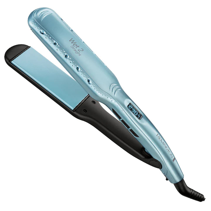 Remington Wet2Straight S7350 Saç Düzleştirici, Geniş Plakalar, Argan Yağı ve E Vitamini İçeren Seramik Kaplama, 140-230ºC, Mavi