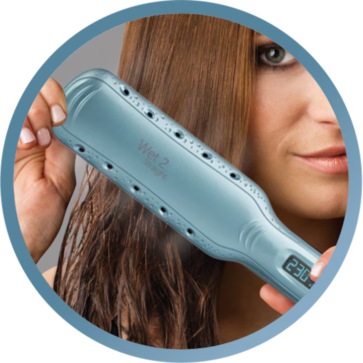 Remington Wet2Straight S7350 Saç Düzleştirici, Geniş Plakalar, Argan Yağı ve E Vitamini İçeren Seramik Kaplama, 140-230ºC, Mavi