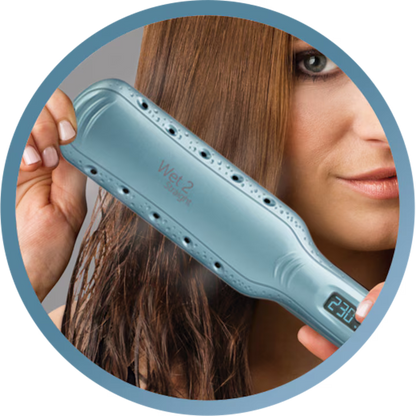 Remington Wet2Straight S7350 Saç Düzleştirici, Geniş Plakalar, Argan Yağı ve E Vitamini İçeren Seramik Kaplama, 140-230ºC, Mavi