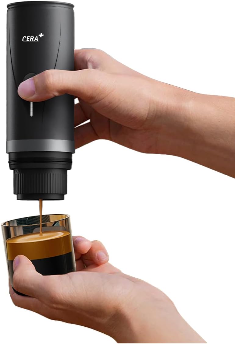 CERA+ Máquina de Espresso Eléctrica Portátil Auto-calentamiento en 3-4 minuti, compatible with ground coffee and NS capsule, with portable bag