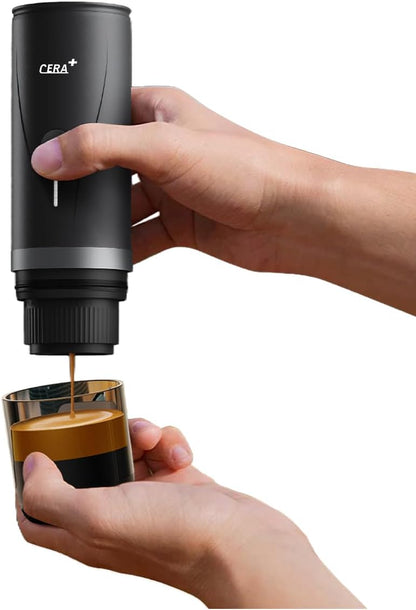 CERA+ Máquina de Espresso Eléctrica Portátil Auto-calentamiento en 3-4 minuti, compatible with ground coffee and NS capsule, with portable bag