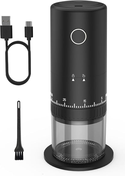 First Rechargeable Coffee Grinder with Grinding Function During Charging, 1.7X Faster Grinding Capacity with 38 External Adjustment Options, Ceramic Grinder & 2000 mAh Battery, Portable for Travel
