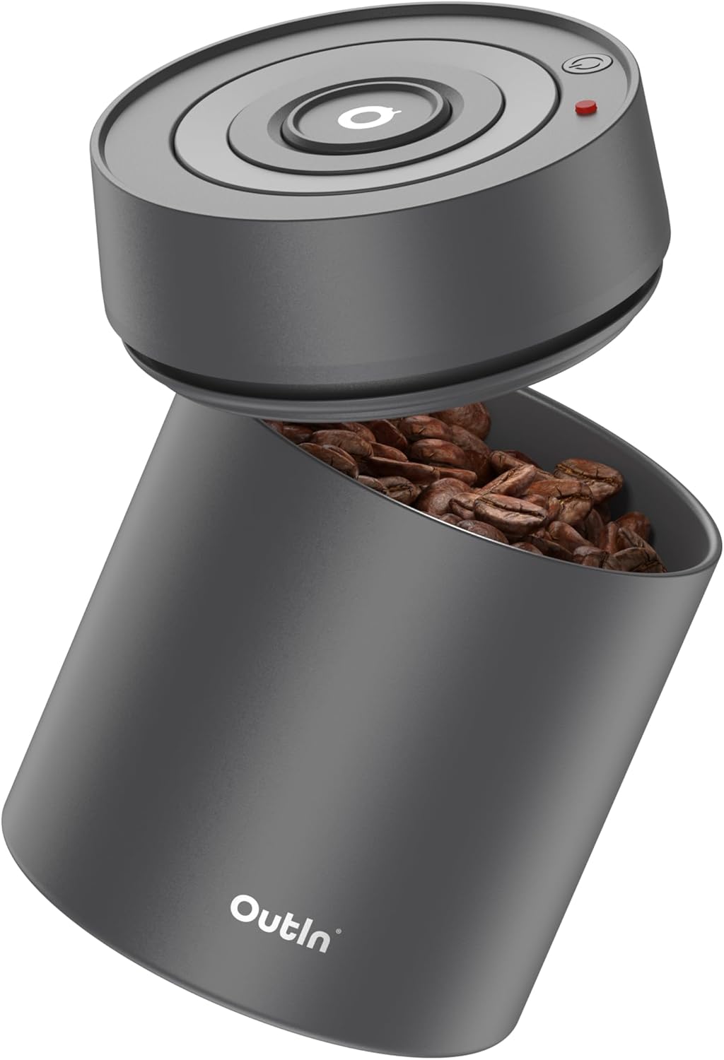 OutIn Electric Coffee Canister, Stainless Steel Coffee Canister, Automatic Vacuum Coffee Bean Storage, One Button Operation, for Ground Coffee, Baristas and Home Use (500ml Black)