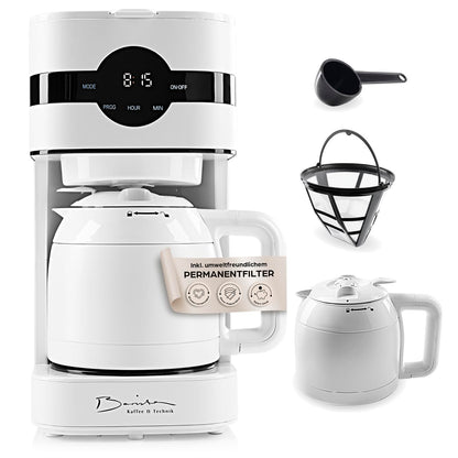 Barista Filterkaffeemaschine mit verstellbarem Mahlwerk & Glaskanne | Warmhaltefunktion, 24h Timer & Permanentfilter | Für 10 Tassen Kaffee | Kaffeemaschine für Bohnen & Pulver [Edelstahl]