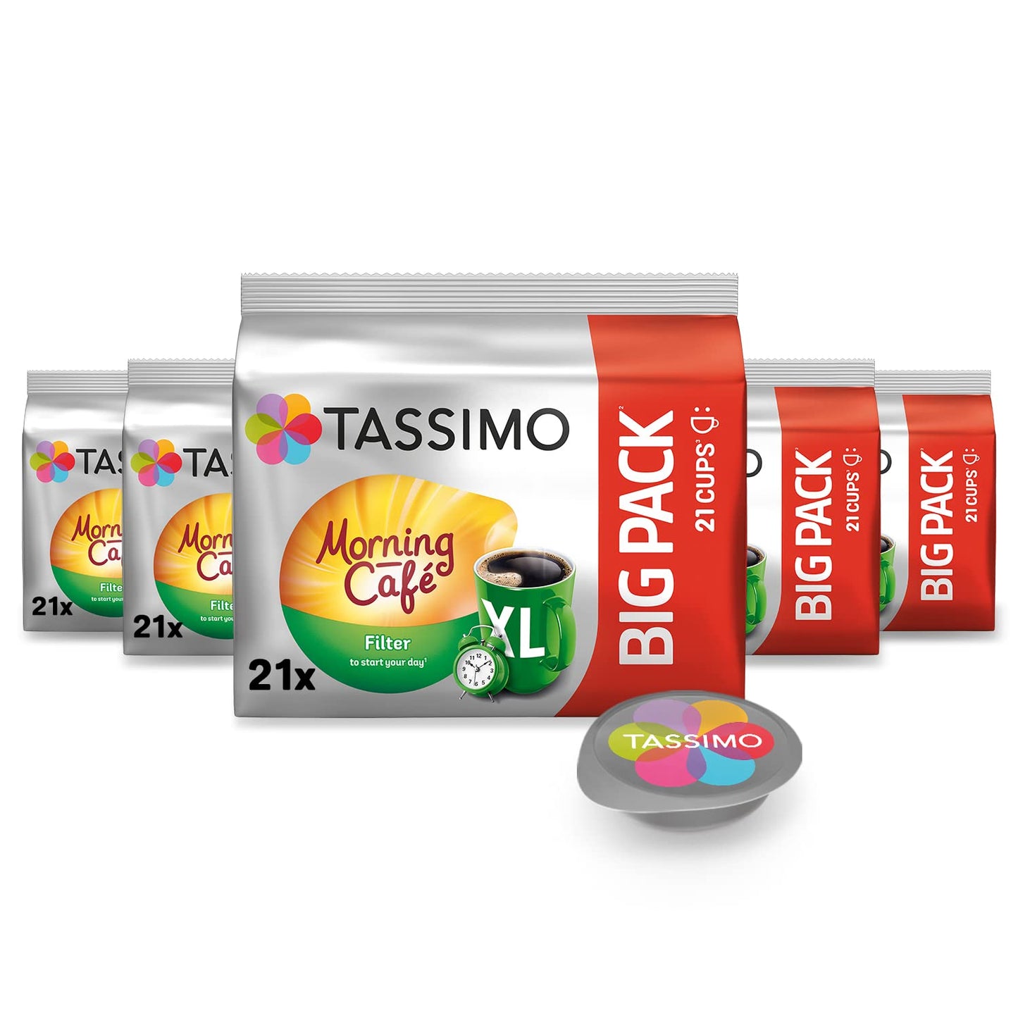 Tassimo Morning Café XL Mild & Smooth Capsules, 105 Coffee Capsules, Pack of 5, 5 x 21 Drinks