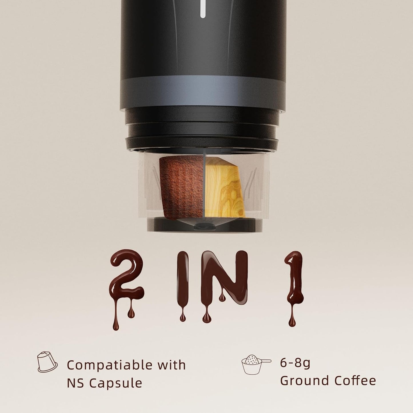 CERA+ Máquina de Espresso Eléctrica Portátil Auto-calentamiento en 3-4 minuti, compatible with ground coffee and NS capsule, with portable bag