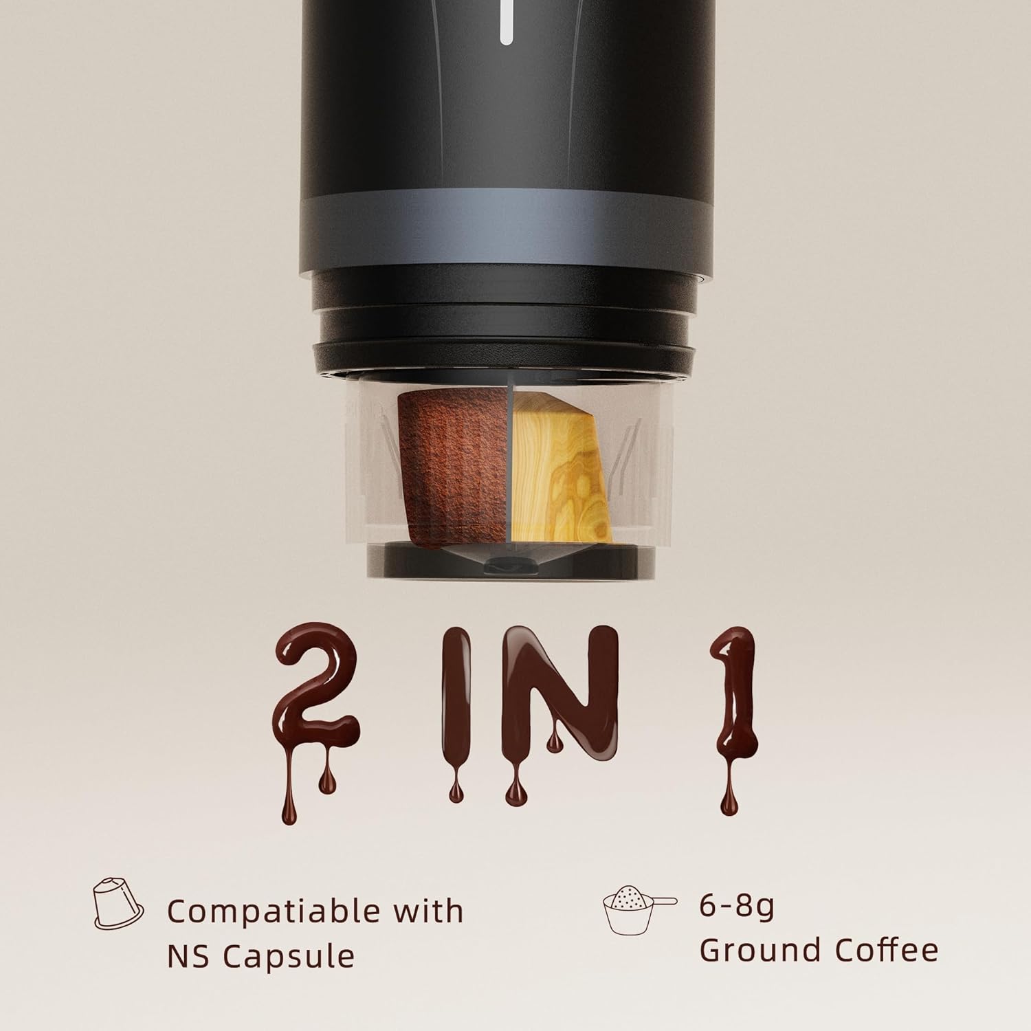 CERA+ Máquina de Espresso Eléctrica Portátil Auto-calentamiento en 3-4 minuti, compatible with ground coffee and NS capsule, with portable bag