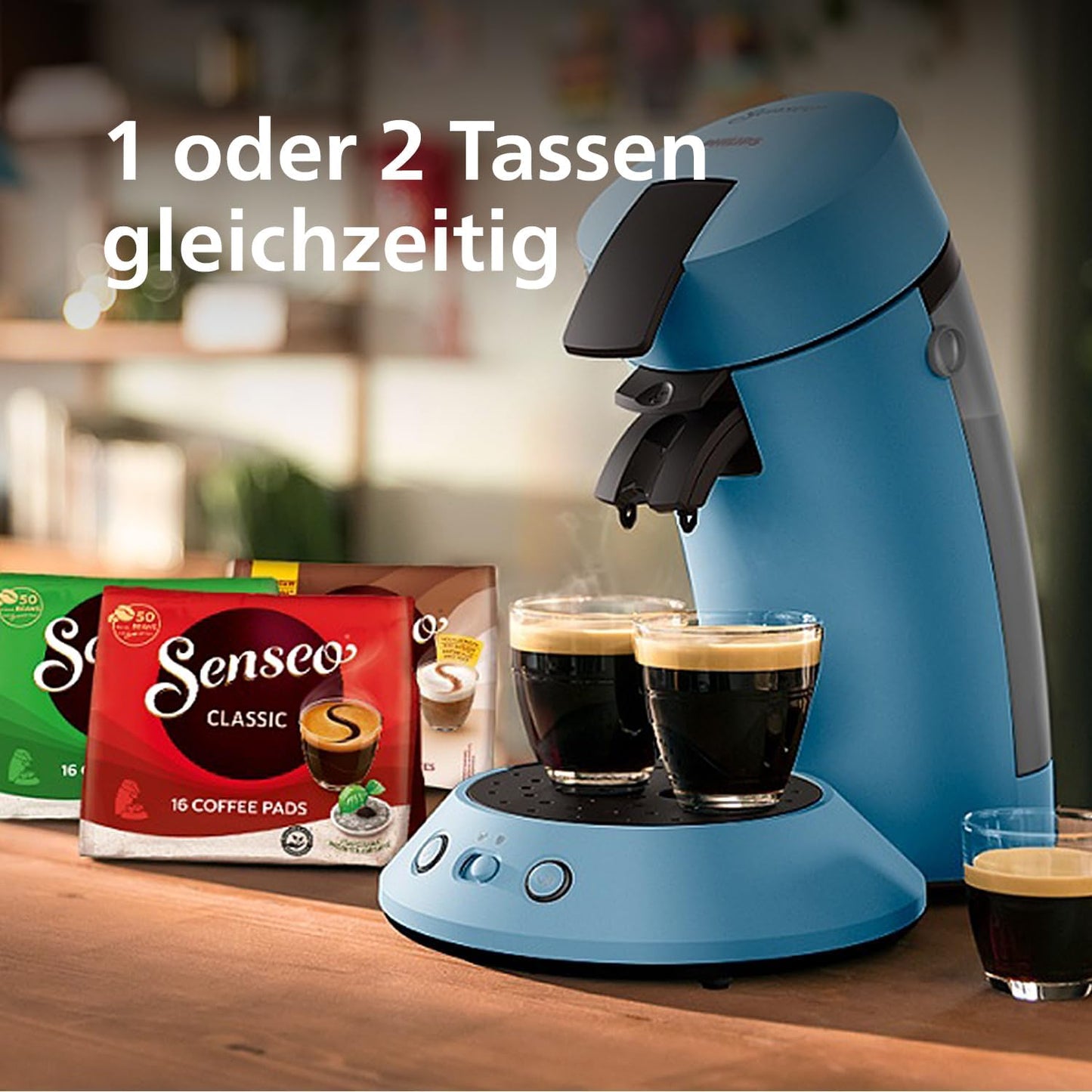 Philips Senseo Original Plus Coffee Pad Machine, Coffee Strength Selection, Coffee Boost Technology, Recycled Plastic, Blue Pavone (CSA210/00)
