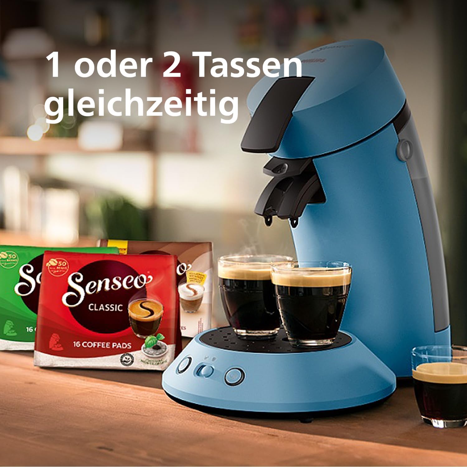 Philips Senseo Original Plus Coffee Pad Machine, Coffee Strength Selection, Coffee Boost Technology, Recycled Plastic, Blue Pavone (CSA210/00)
