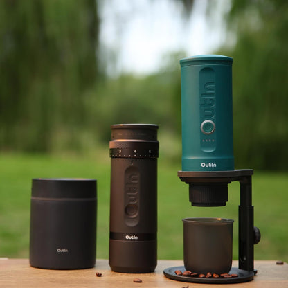 OutIn Electric Coffee Canister, Stainless Steel Coffee Canister, Automatic Vacuum Coffee Bean Storage, One Button Operation, for Ground Coffee, Baristas and Home Use (500ml Black)