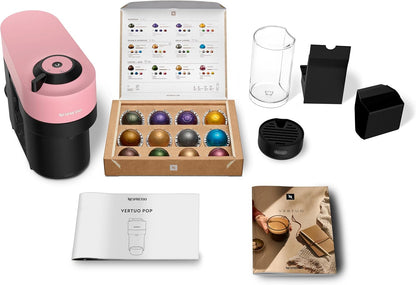 Nespresso De'Longhi Vertuo Pop ENV90.P Capsule Coffee Machine, Cold Brew Function, 4 Cup Sizes, Bluetooth & Wi-Fi Connectivity, 1 Cup Coffee Machine with Welcome Pack, Pink