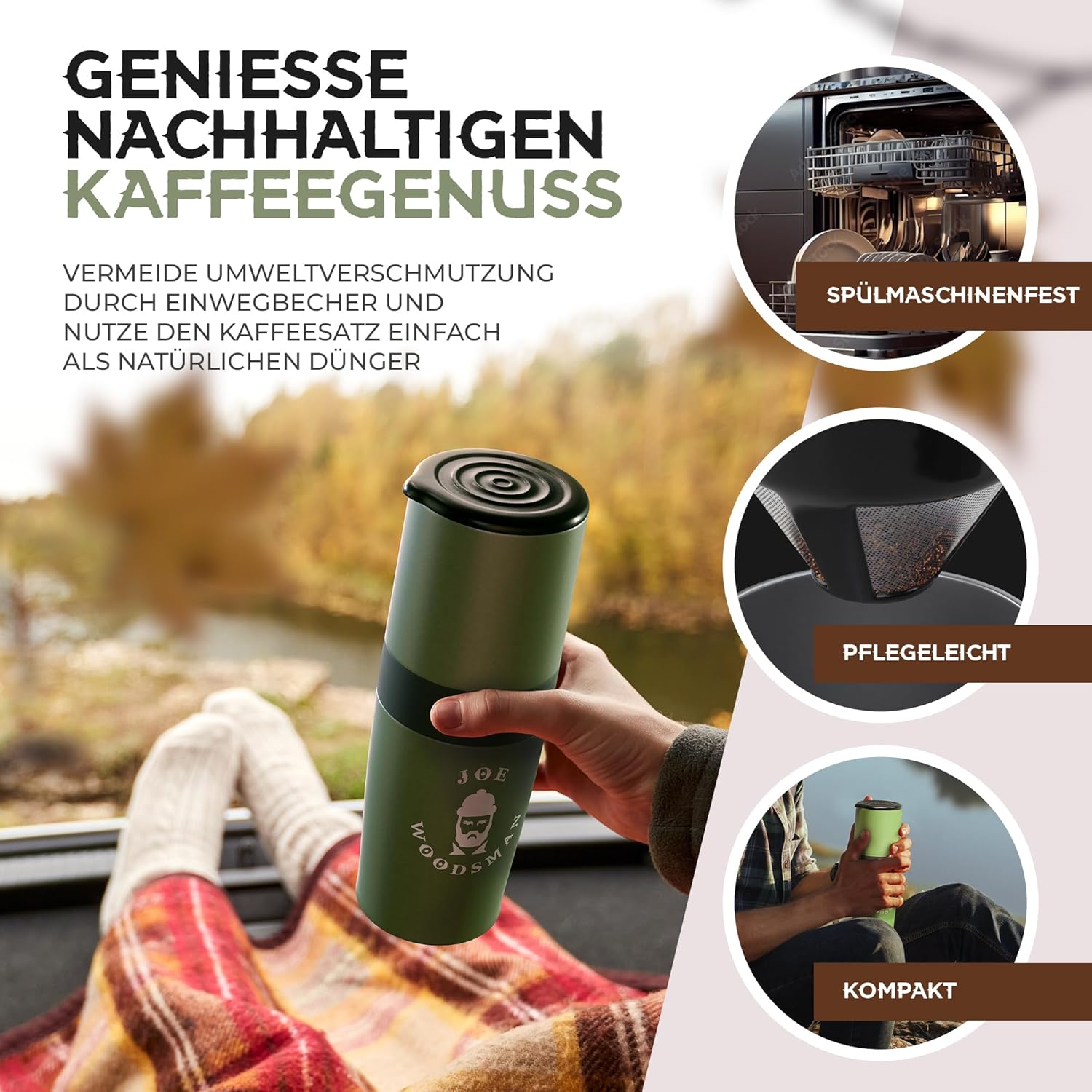 Joe WOODSMAN Travel Coffee Machine - All-in-One Mug and Coffee Machine for Hiking, Trekking, Camping and Festivals - Discover Now!