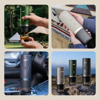 CERA+ Máquina de Espresso Eléctrica Portátil Auto-calentamiento en 3-4 minuti, compatible with ground coffee and NS capsule, with portable bag