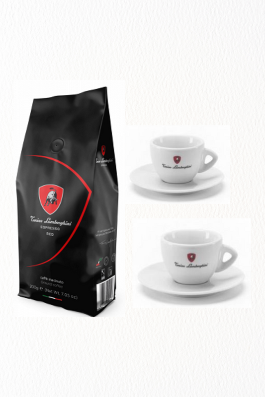 Tonino Lamborghini Kırmızı öğütülmüş veya çekirdek 200 gr 2 porselen espresso fincanı Tonino
