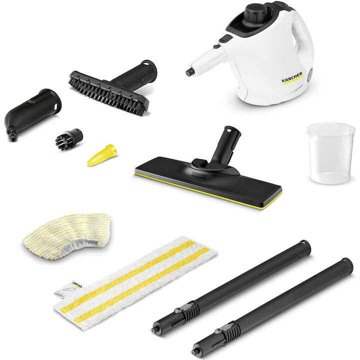 Buharlı temizleyici Karcher SC 1 EasyFix, 1.516-401.0, 1200 W, 3 bar, Tank 0,2 l, Isınma süresi 3 dk., Beyaz / Siyah