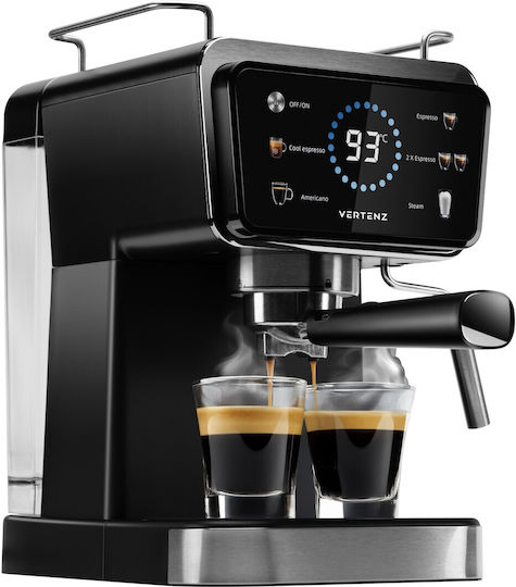 Vertenz Puro 40 kahve makinesi, 20 bar, 1350 W, termoblok ısıtma sistemi, soğuk espresso hazırlama imkanı, 5 çeşit içecek, Siyah
